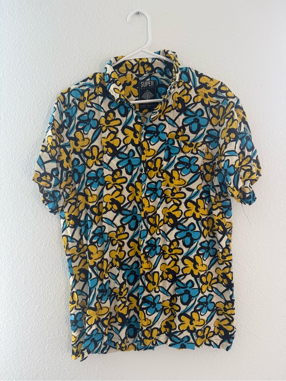 Super Massive Brand Men’s Floral Short-Sleeve Button-Down Shirt in Yellow & Teal